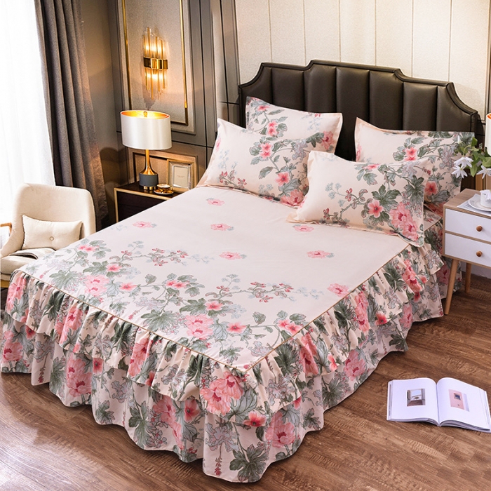 91家纺网 家纺一手货源 找家纺 梦柏家纺 2019新款加厚磨毛大版四件套床裙款 芳华