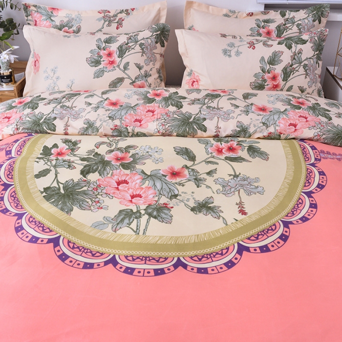 91家纺网 家纺一手货源 找家纺 梦柏家纺 2019新款加厚磨毛大版四件套床裙款 芳华