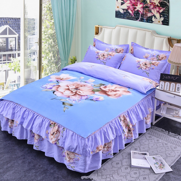 91家纺网 家纺一手货源 找家纺 梦柏家纺 2019新款加厚磨毛大版四件套床裙款 牡丹情