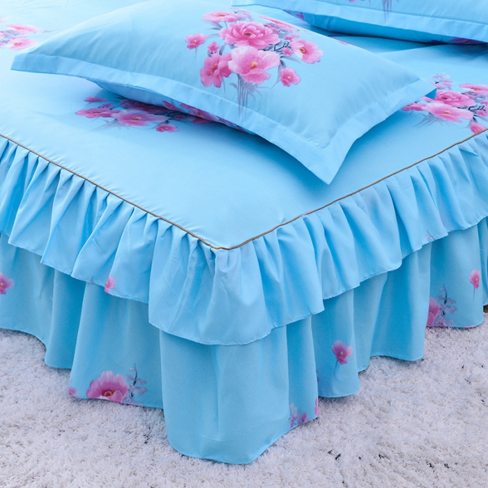 91家纺网 家纺一手货源 找家纺 梦柏家纺 2019新款加厚磨毛大版四件套床裙款 宁静花开