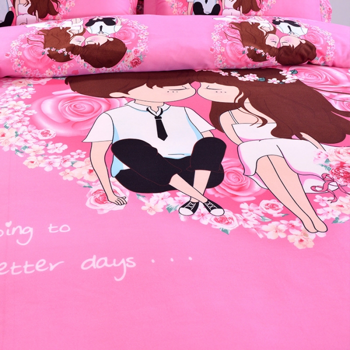 91家纺网 家纺一手货源 找家纺 梦柏家纺 2019新款加厚磨毛大版四件套床裙款 情投意合