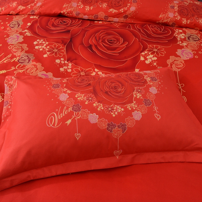 91家纺网 家纺一手货源 找家纺 梦柏家纺 2019新款加厚磨毛大版四件套床裙款 红妆