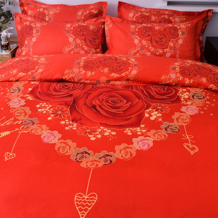 91家纺网 家纺一手货源 找家纺 梦柏家纺 2019新款加厚磨毛大版四件套床裙款 红妆