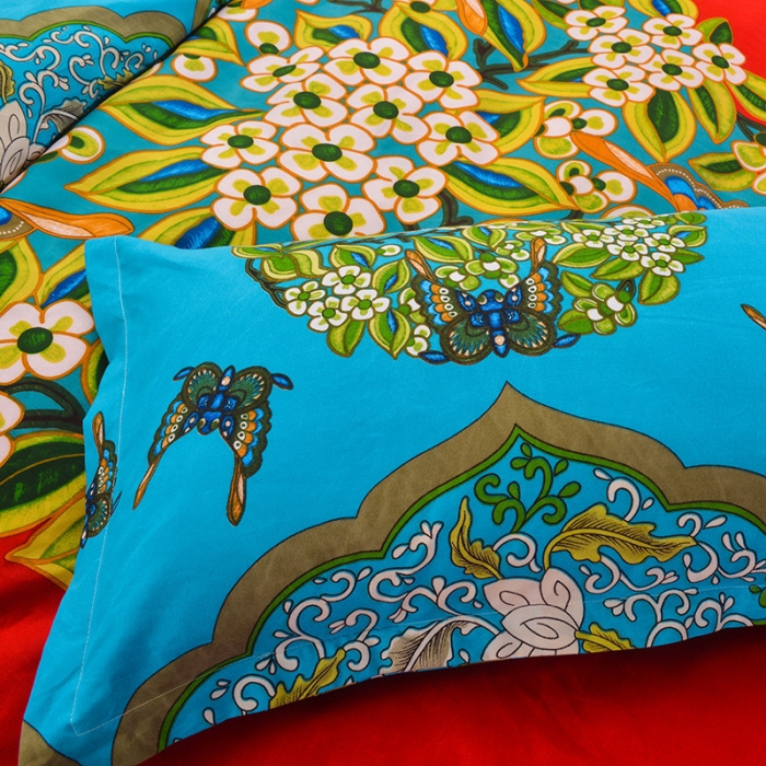 91家纺网 家纺一手货源 找家纺 梦柏家纺 2019新款加厚磨毛大版四件套床裙款 花间意-红