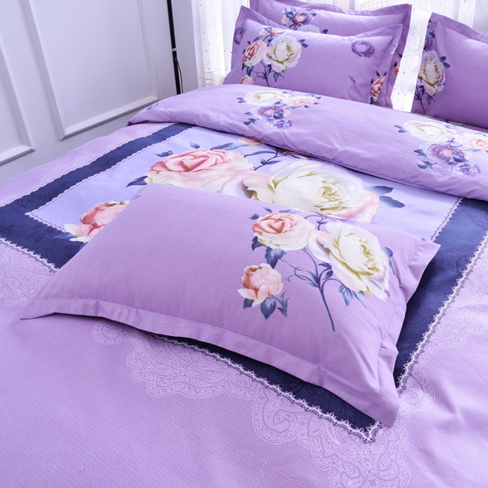 91家纺网 家纺一手货源 找家纺 梦柏家纺 2019新款加厚磨毛大版四件套床裙款 花香四溢