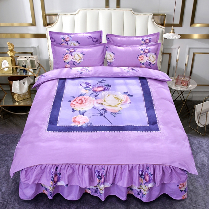 91家纺网 家纺一手货源 找家纺 梦柏家纺 2019新款加厚磨毛大版四件套床裙款 花香四溢