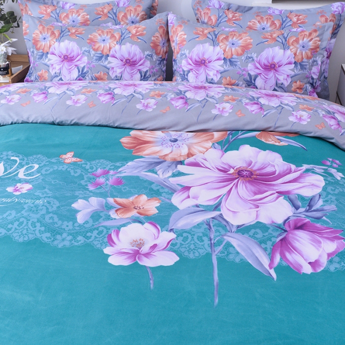 91家纺网 家纺一手货源 找家纺 梦柏家纺 2019新款加厚磨毛大版四件套床裙款 花韵纷飞