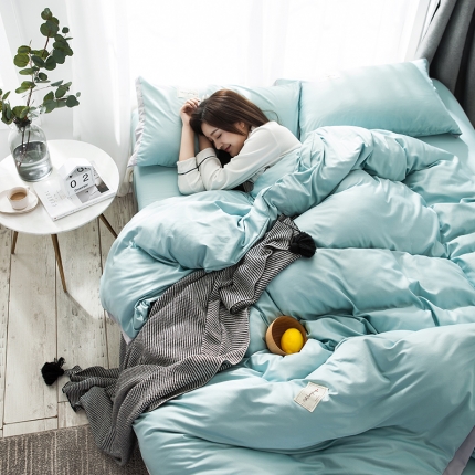 91家纺网 家纺一手货源 找家纺 万盛家纺  水洗真丝四件套 薄荷绿