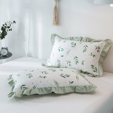 91家纺网 家纺一手货源 找家纺 万盛新款13372喷气面料全棉单品枕套一对 抹绿