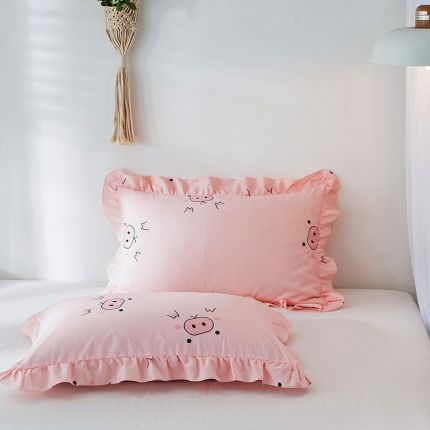 91家纺网 家纺一手货源 找家纺 万盛新款13372喷气面料全棉单品枕套一对 猪猪女孩