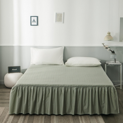 91家纺网 家纺一手货源 找家纺 万盛家纺 全棉滚绳款单品夹棉床裙 豆绿