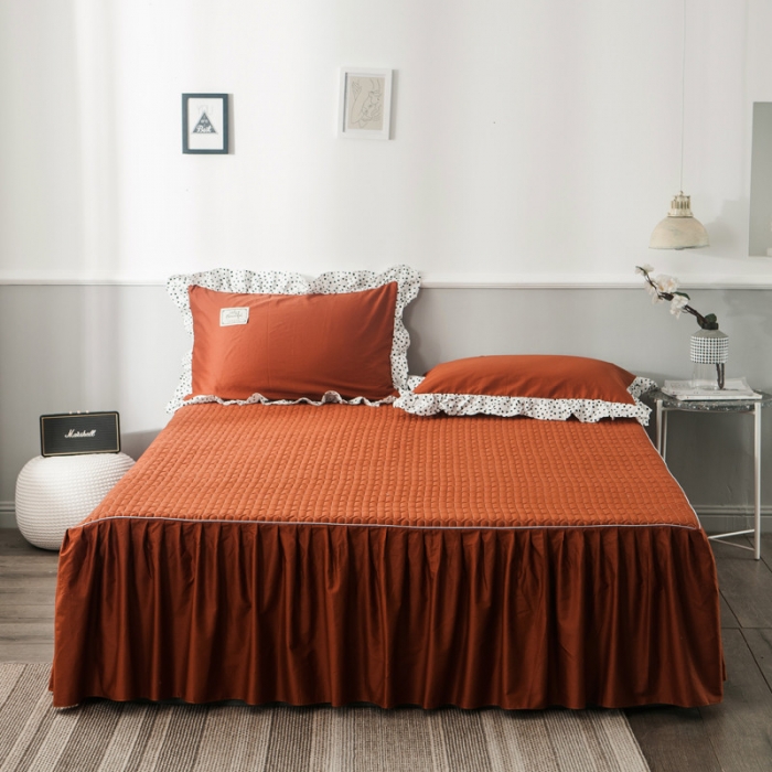 91家纺网 家纺一手货源 找家纺 万盛家纺 全棉滚绳款单品夹棉床裙 焦糖色