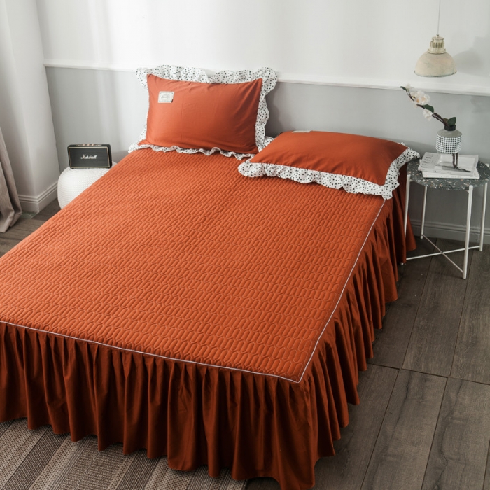 91家纺网 家纺一手货源 找家纺 万盛家纺 全棉滚绳款单品夹棉床裙 焦糖色