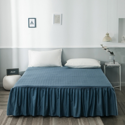 91家纺网 家纺一手货源 找家纺 万盛家纺 全棉滚绳款单品夹棉床裙 蓝灰