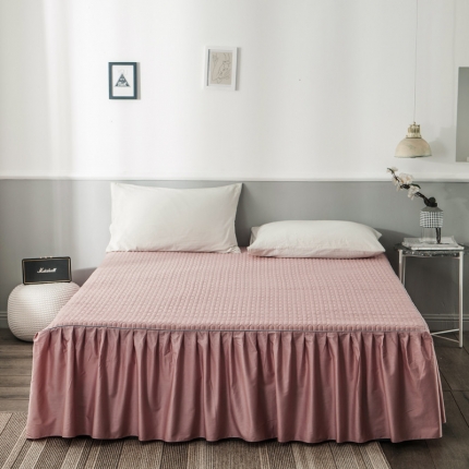 91家纺网 家纺一手货源 找家纺 万盛家纺 全棉滚绳款单品夹棉床裙 藕粉