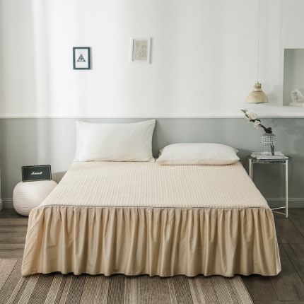 91家纺网 家纺一手货源 找家纺 万盛家纺 全棉滚绳款单品夹棉床裙 浅驼