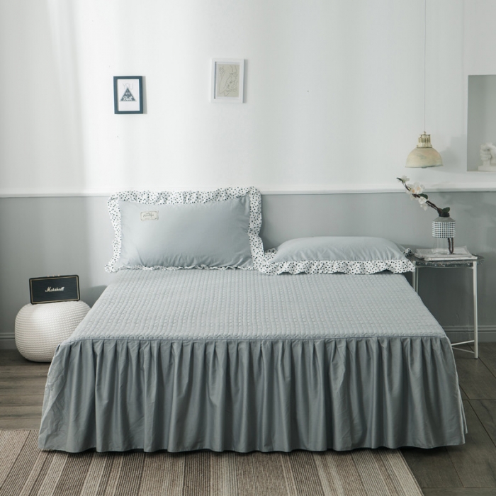 91家纺网 家纺一手货源 找家纺 万盛家纺 全棉滚绳款单品夹棉床裙 绅士灰