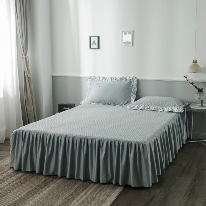 91家纺网 家纺一手货源 找家纺 万盛家纺 全棉滚绳款单品夹棉床裙 绅士灰