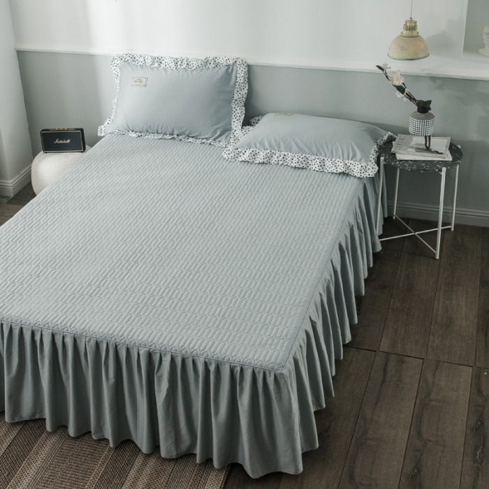 91家纺网 家纺一手货源 找家纺 万盛家纺 全棉滚绳款单品夹棉床裙 绅士灰