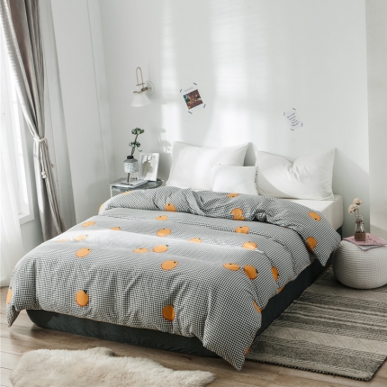 91家纺网 家纺一手货源 找家纺 万盛家纺 全棉滚绳款单品被套 格子橙