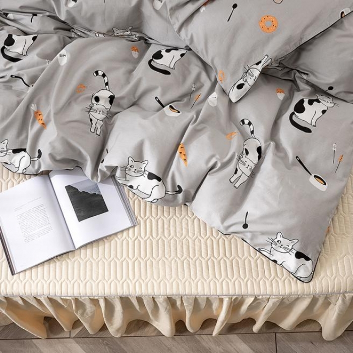 91家纺网 家纺一手货源 找家纺 万盛家纺 全棉滚绳款夹棉床裙四件套 拉面