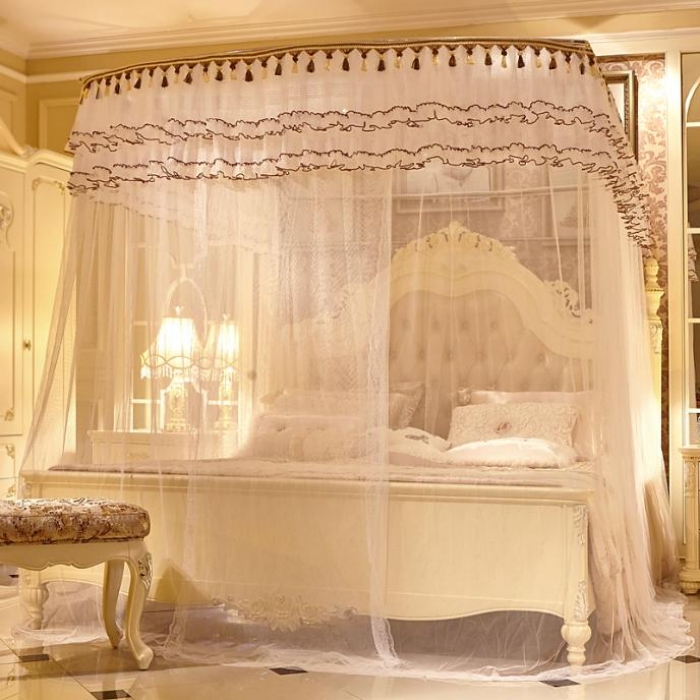 91家纺网 家纺一手货源 找家纺 迪凡保罗 A09不锈钢弧形伸缩蚊帐白色