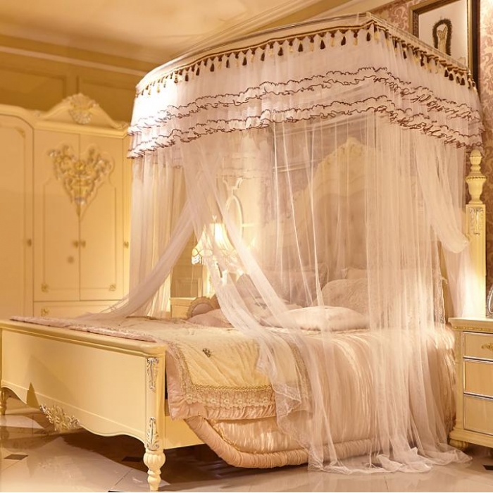 91家纺网 家纺一手货源 找家纺 迪凡保罗 A09不锈钢弧形伸缩蚊帐白色