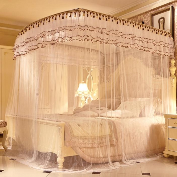 91家纺网 家纺一手货源 找家纺 迪凡保罗 A09不锈钢弧形伸缩蚊帐白色