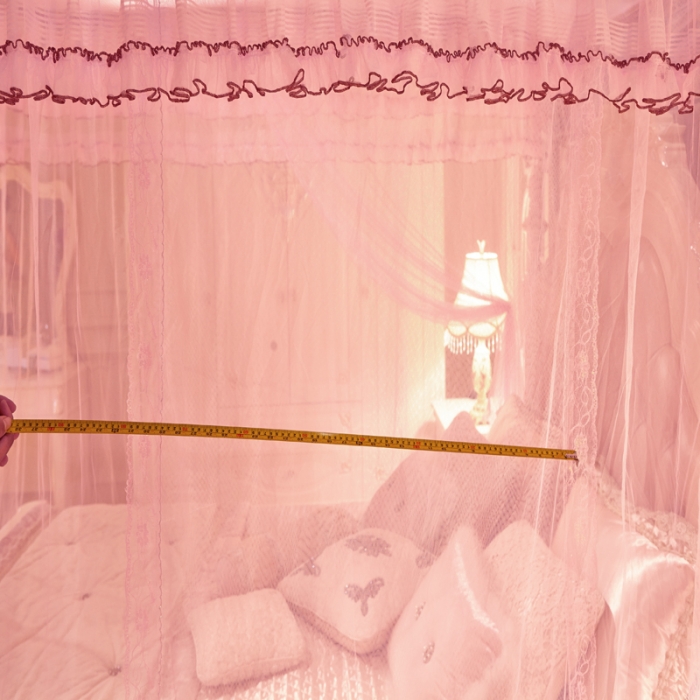 91家纺网 家纺一手货源 找家纺 迪凡保罗 A09不锈钢弧形伸缩蚊帐粉色