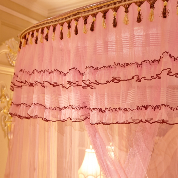 91家纺网 家纺一手货源 找家纺 迪凡保罗 A09不锈钢弧形伸缩蚊帐粉色