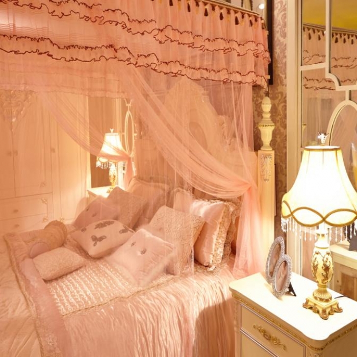 91家纺网 家纺一手货源 找家纺 迪凡保罗 A09不锈钢弧形伸缩蚊帐玉色