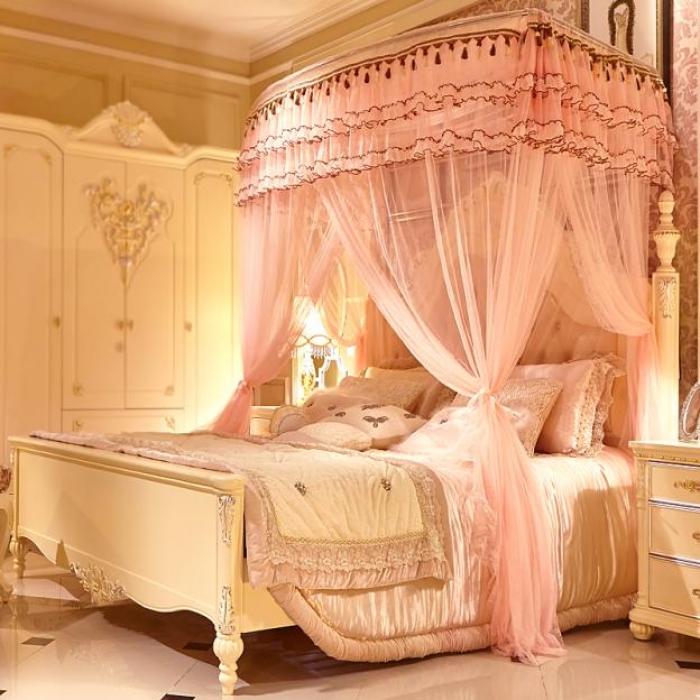 91家纺网 家纺一手货源 找家纺 迪凡保罗 A09不锈钢弧形伸缩蚊帐玉色