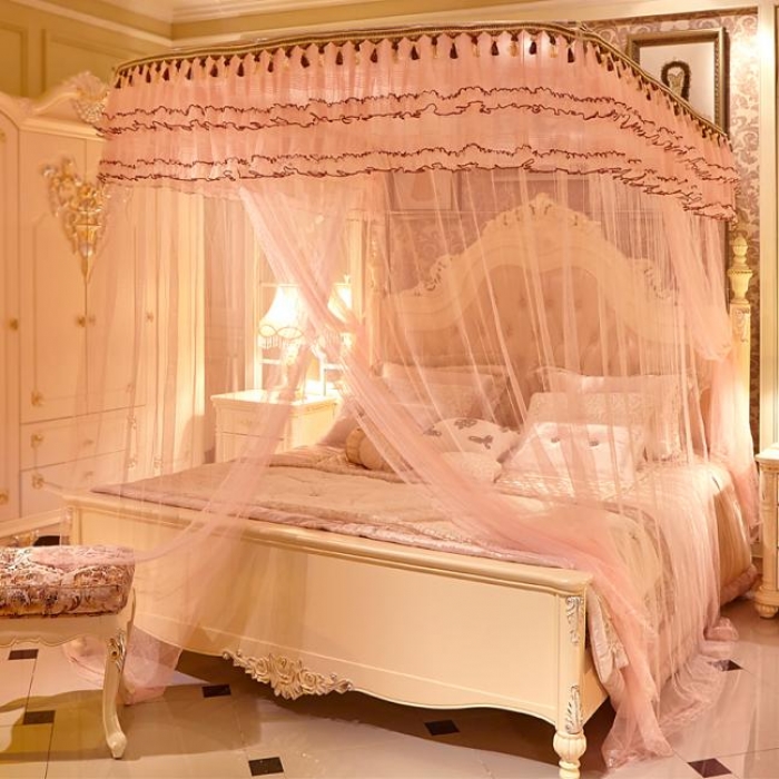 91家纺网 家纺一手货源 找家纺 迪凡保罗 A09不锈钢弧形伸缩蚊帐玉色