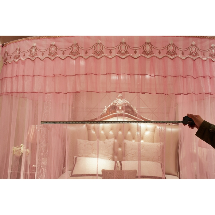 91家纺网 家纺一手货源 找家纺 迪凡保罗 A04弧形伸缩钓鱼式蚊帐粉色