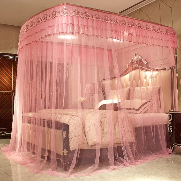 91家纺网 家纺一手货源 找家纺 迪凡保罗 A04弧形伸缩钓鱼式蚊帐粉色