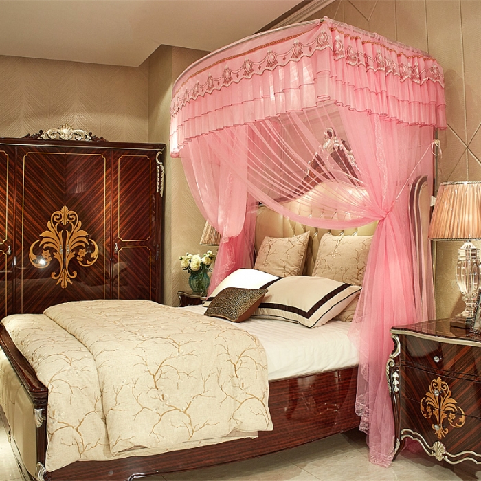 91家纺网 家纺一手货源 找家纺 迪凡保罗 A04弧形伸缩钓鱼式蚊帐粉色