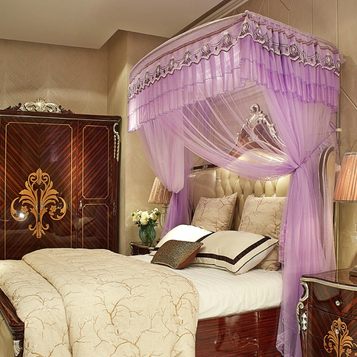 91家纺网 家纺一手货源 找家纺 迪凡保罗 A04弧形伸缩钓鱼式蚊帐紫色