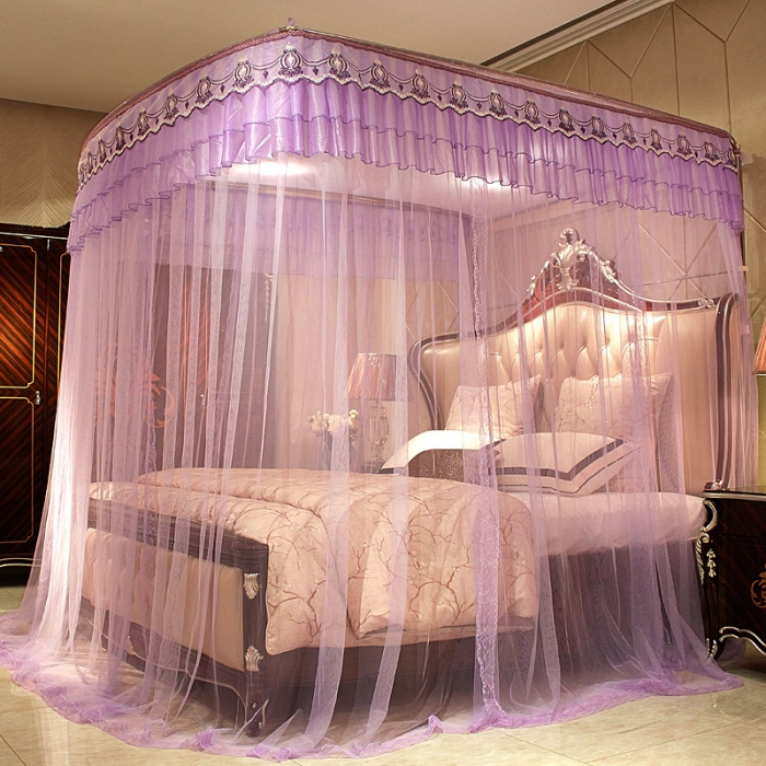 91家纺网 家纺一手货源 找家纺 迪凡保罗 A04弧形伸缩钓鱼式蚊帐紫色