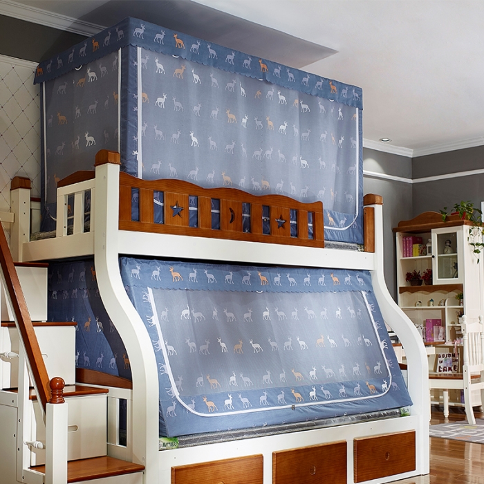 91家纺网 家纺一手货源 找家纺 迪凡保罗 5807遮光帘子母床拉链蚊-不锈钢支架 麋鹿