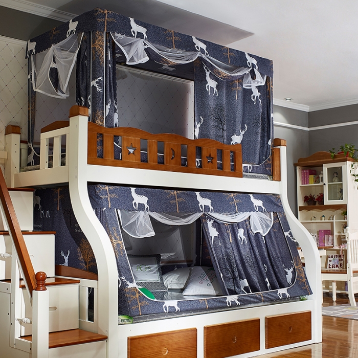 91家纺网 家纺一手货源 找家纺 迪凡保罗 5807遮光帘子母床拉链蚊-不锈钢支架 森林鹿