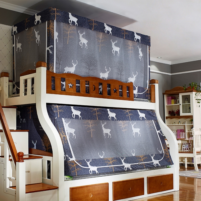 91家纺网 家纺一手货源 找家纺 迪凡保罗 5807遮光帘子母床拉链蚊-不锈钢支架 森林鹿