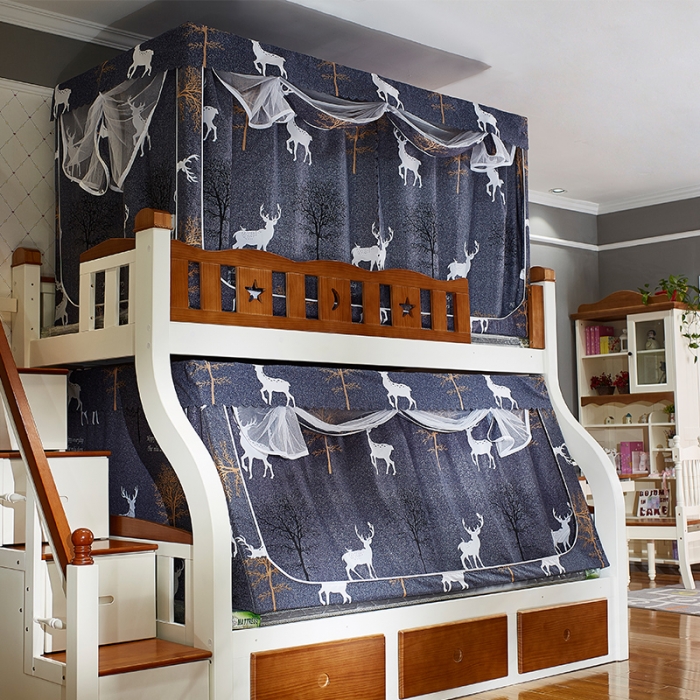 91家纺网 家纺一手货源 找家纺 迪凡保罗 5807遮光帘子母床拉链蚊-不锈钢支架 森林鹿