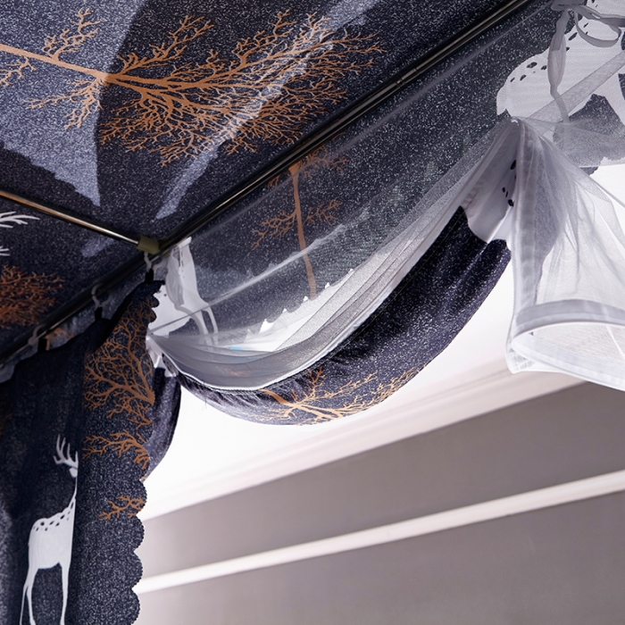 91家纺网 家纺一手货源 找家纺 迪凡保罗 5807遮光帘子母床拉链蚊-不锈钢支架 森林鹿