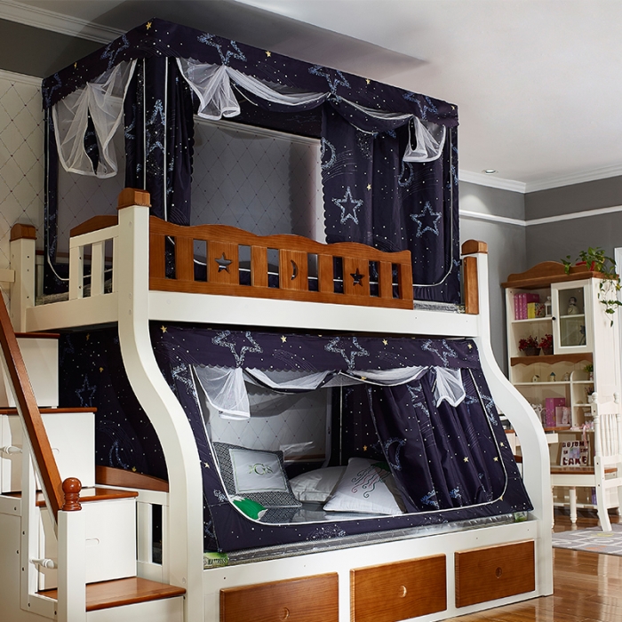 91家纺网 家纺一手货源 找家纺 迪凡保罗 5807遮光帘子母床拉链蚊-不锈钢支架 星月