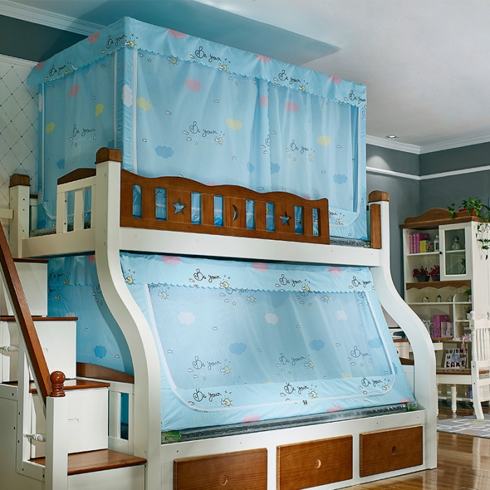 91家纺网 家纺一手货源 找家纺 迪凡保罗 5807遮光帘子母床拉链蚊-不锈钢支架 云朵