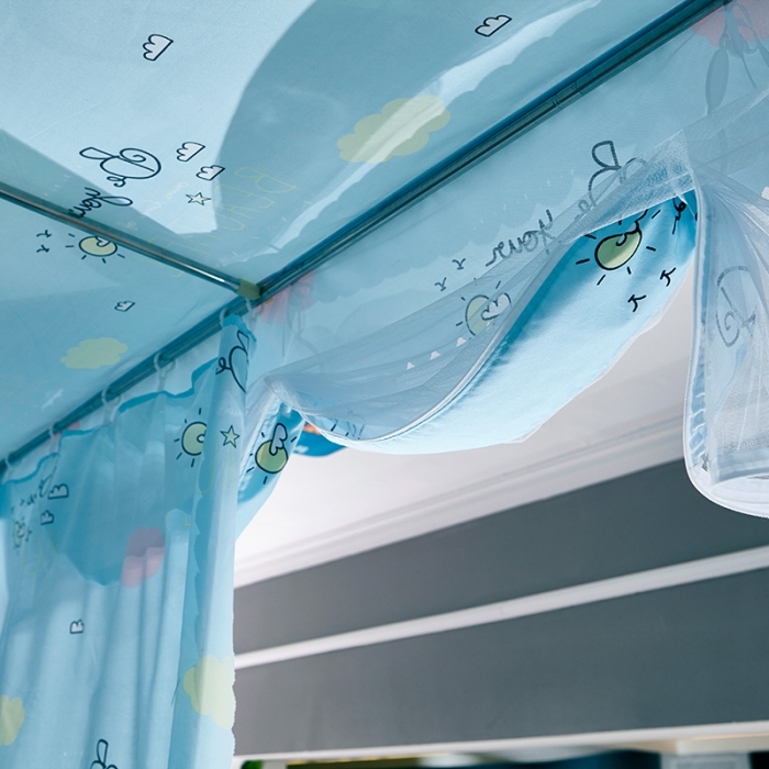 91家纺网 家纺一手货源 找家纺 迪凡保罗 5807遮光帘子母床拉链蚊-不锈钢支架 云朵