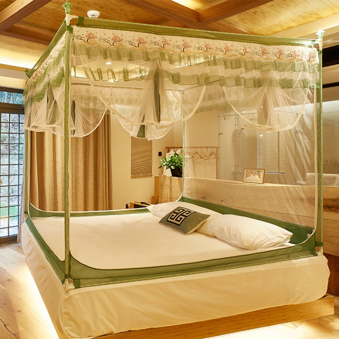 91家纺网 家纺一手货源 找家纺 迪凡保罗 5832 山字型外穿杆拉链坐床式蚊帐 抹茶绿