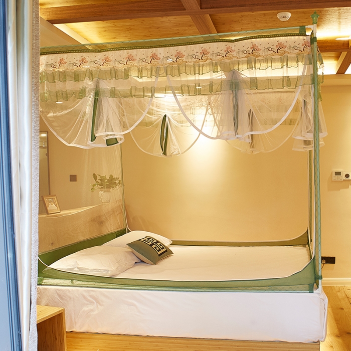 91家纺网 家纺一手货源 找家纺 迪凡保罗 5832 山字型外穿杆拉链坐床式蚊帐 抹茶绿