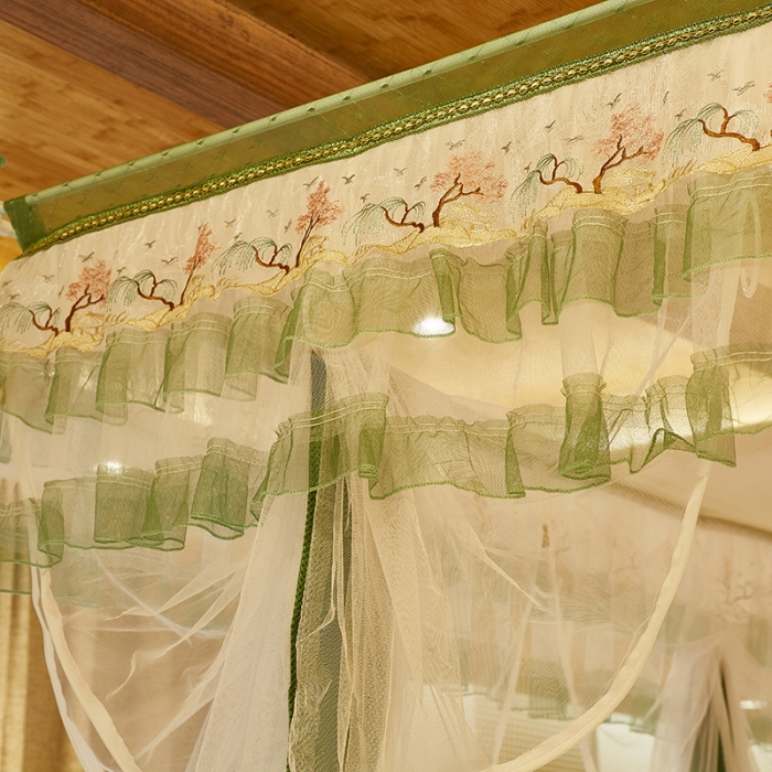 91家纺网 家纺一手货源 找家纺 迪凡保罗 5832 山字型外穿杆拉链坐床式蚊帐 抹茶绿