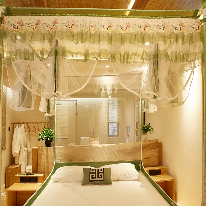 91家纺网 家纺一手货源 找家纺 迪凡保罗 5832 山字型外穿杆拉链坐床式蚊帐 抹茶绿